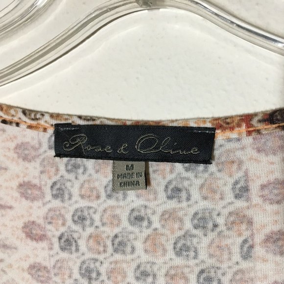 Rose Olive M Peasant Top Boho Ruffled Hem Ivory Rust Brown Stretch Knit Bust36.5 - Picture 6 of 13